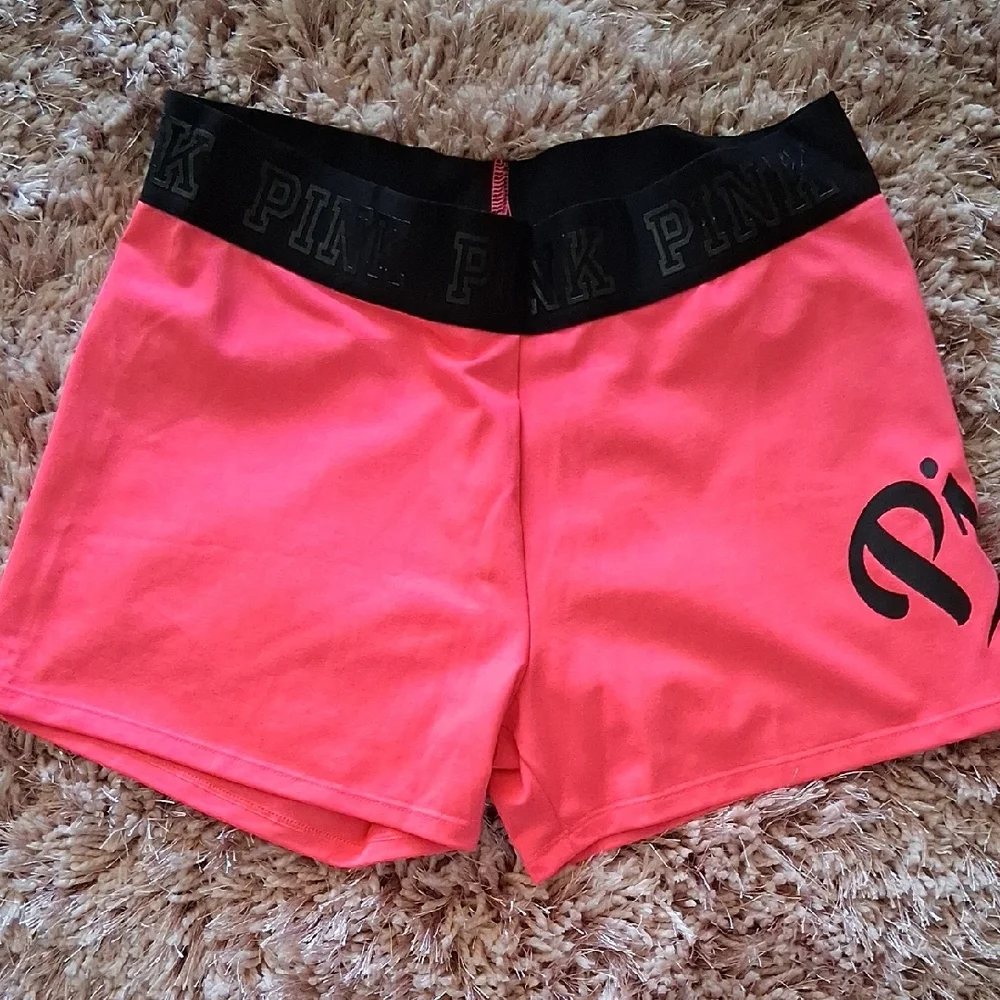 PINK Victoria's Secret Hot Pink Athletic Shorts with Black Waistband - Picture 1 of 4